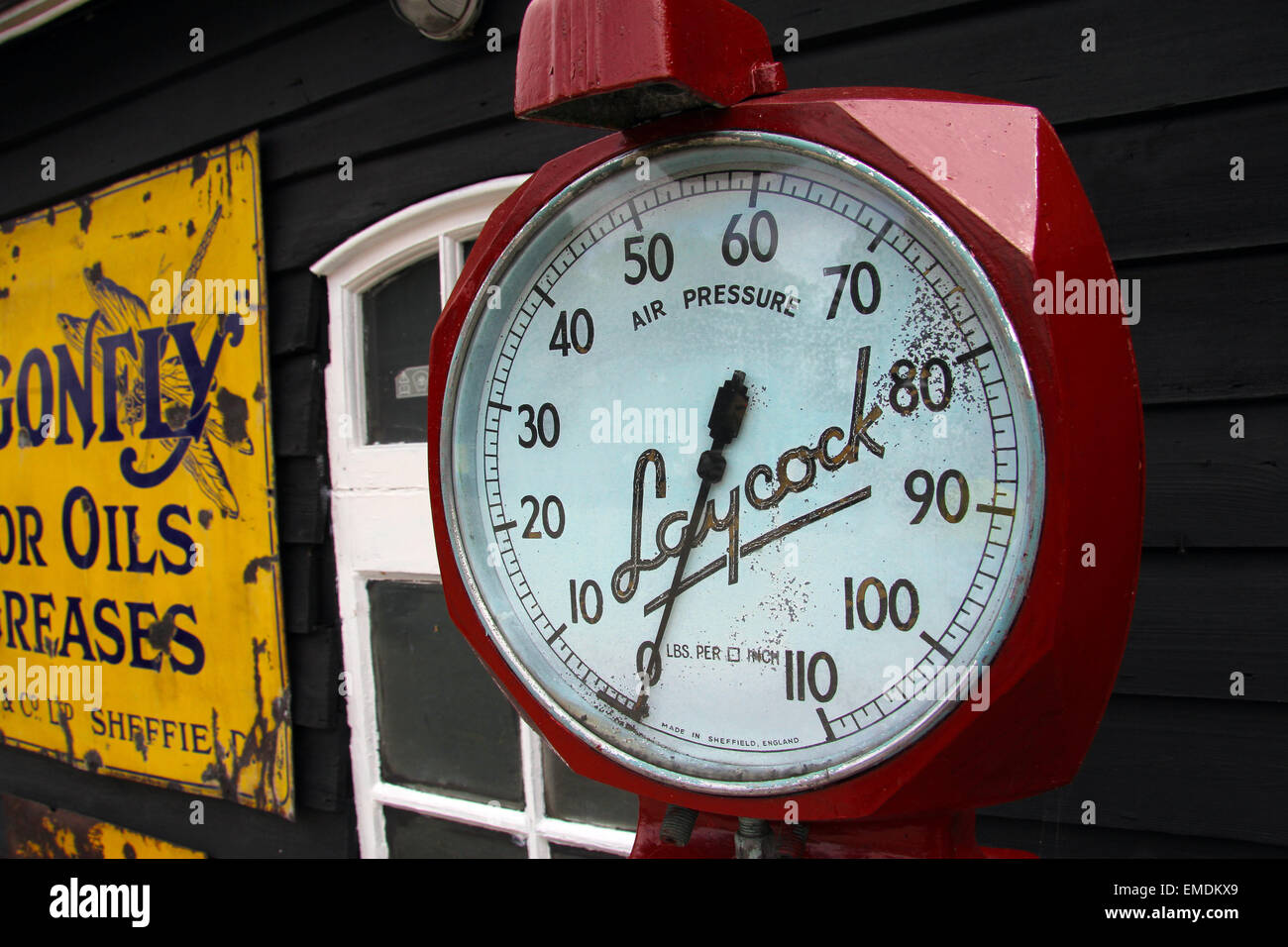 Antique air pressure gauge pump Stock Photo Alamy