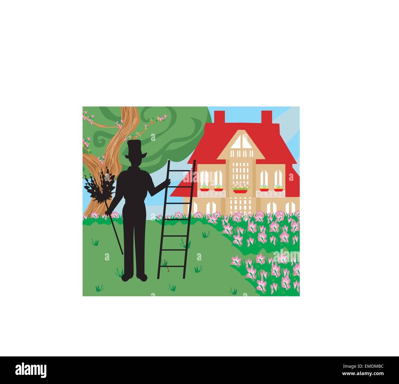 illustration of chimney sweeper at work Stock Vector
