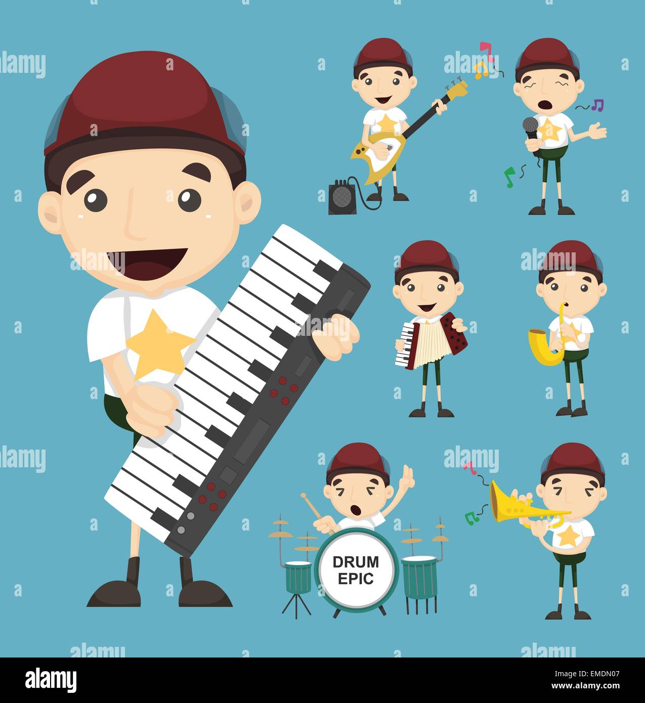 Set of boy and music Stock Vector