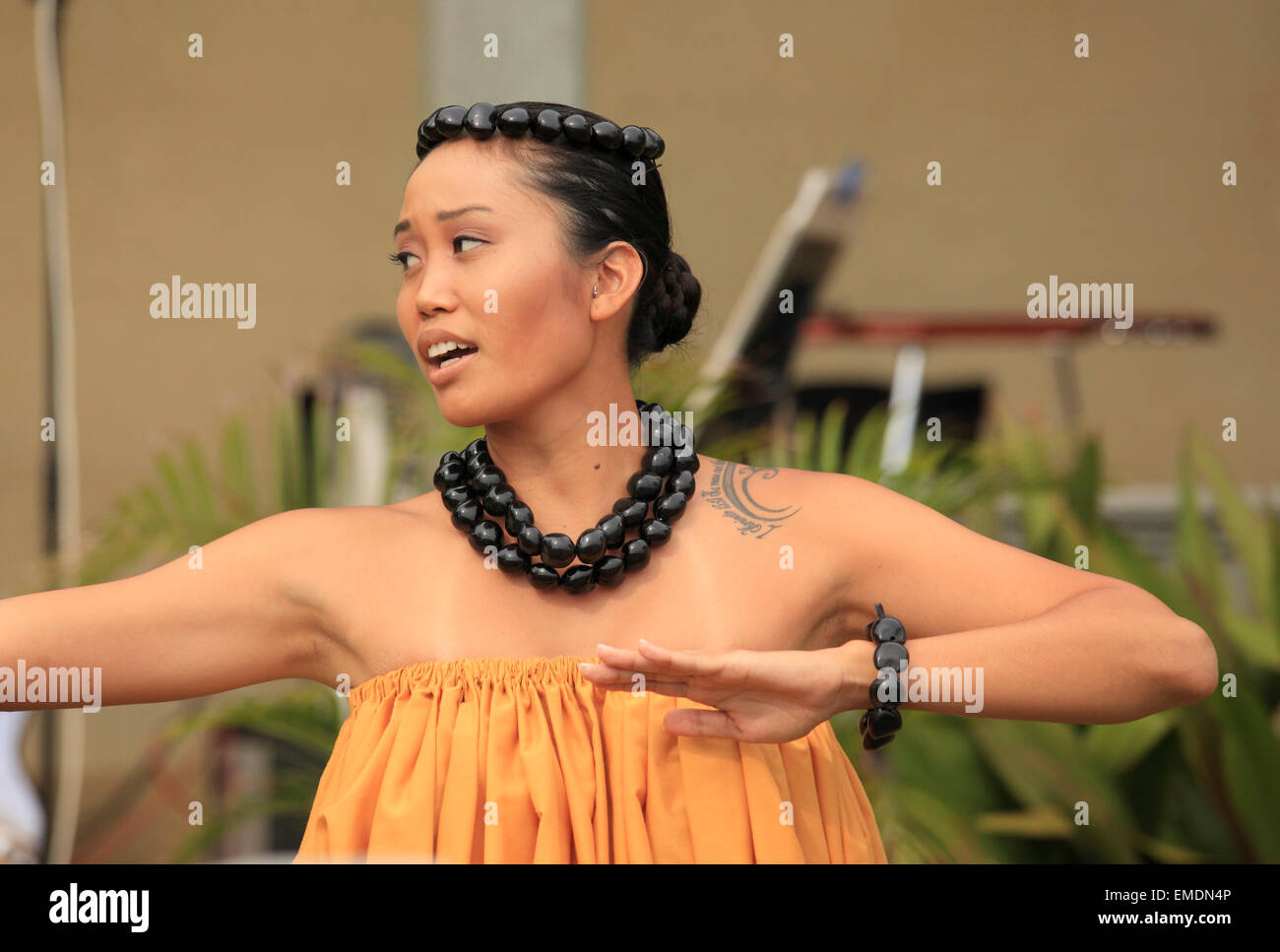 Hawaii, Big Island, Kailua-Kona, hula show, dancer, Stock Photo