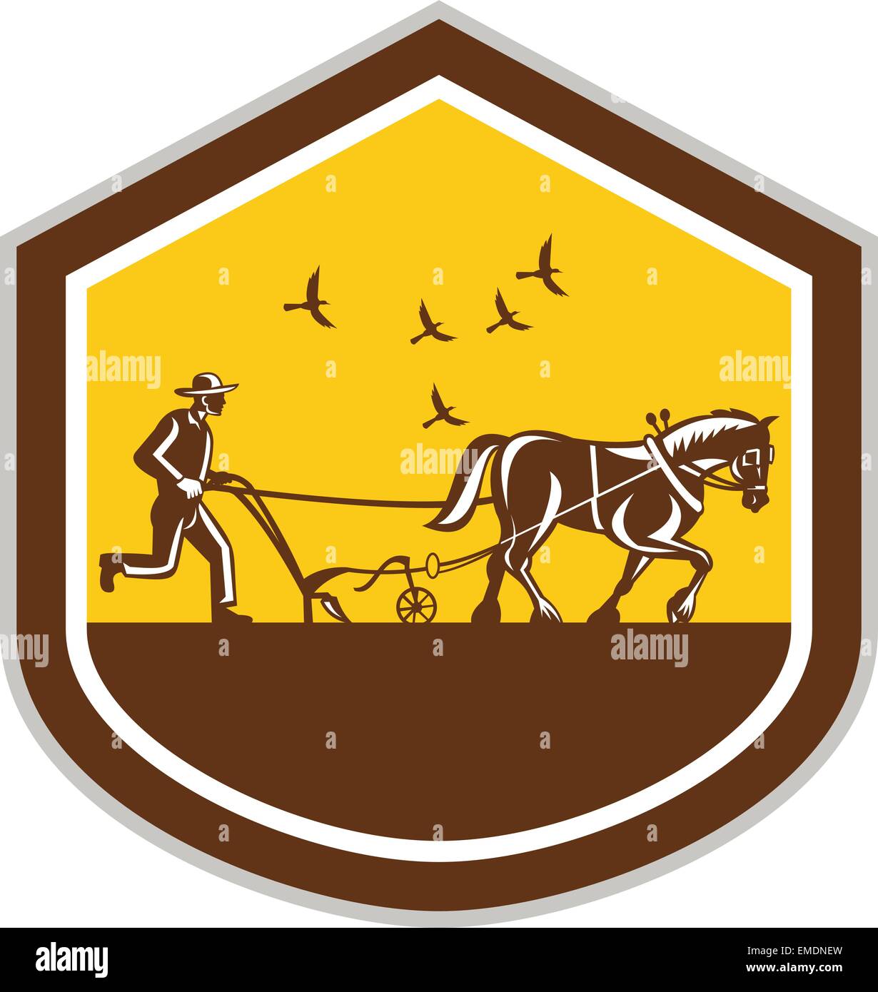 Farmer and Horse Plowing Field Shield Retro Stock Vector Image & Art ...