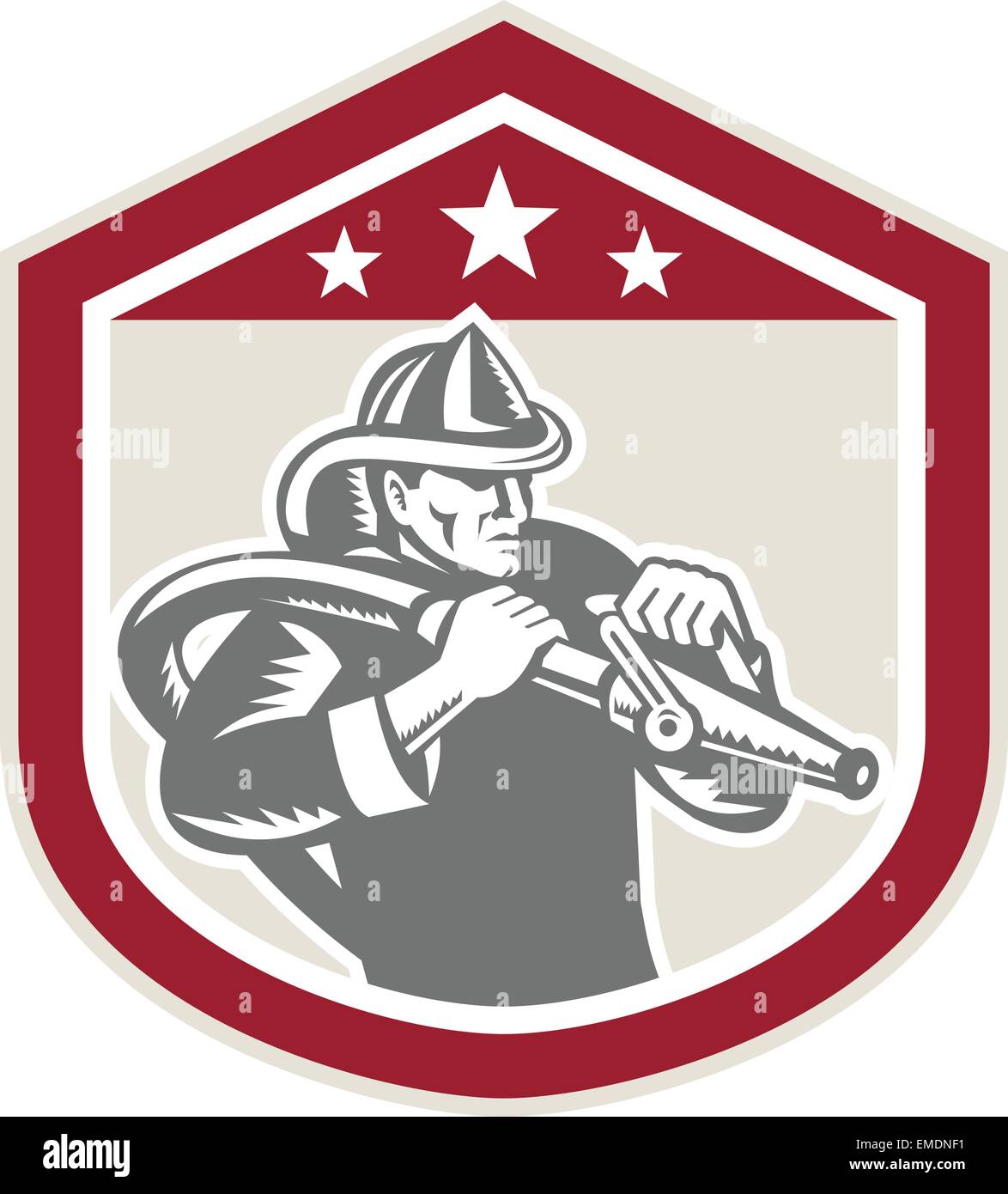 Fireman Firefighter Fire Hose Shield Retro Stock Vector Image & Art - Alamy