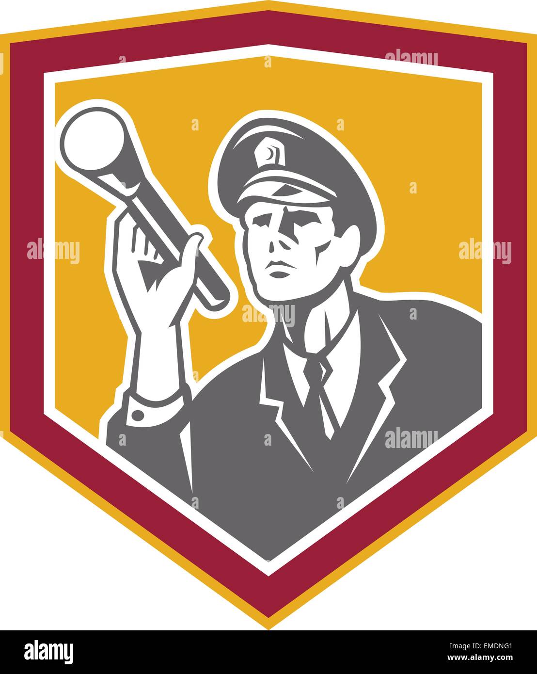 Security Guard With Flashlight Shield Retro Stock Vector Image & Art ...