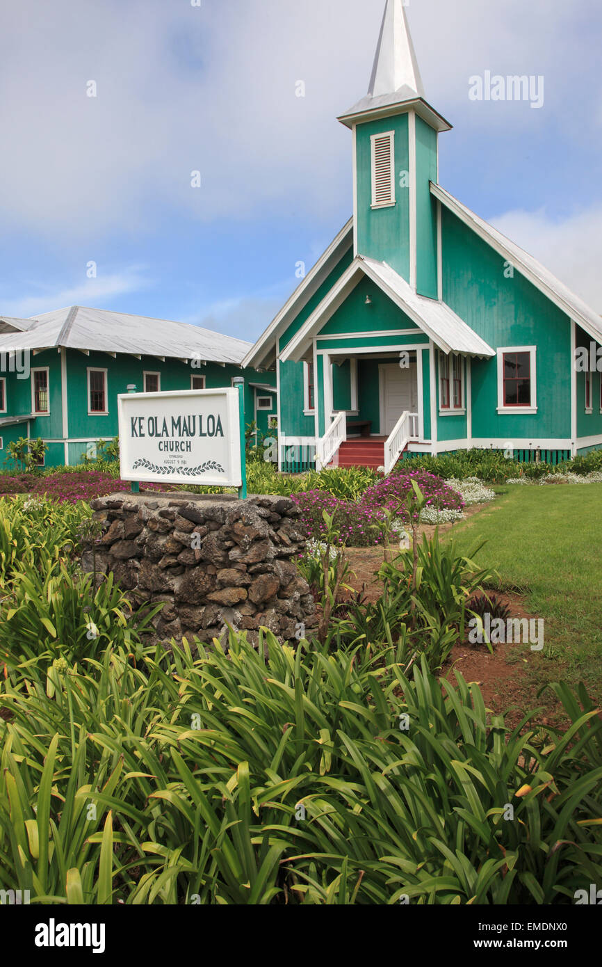 Hawaii, Big Island, Waimea, Kamuela, Ke Ola Mau Loa Church, Stock Photo