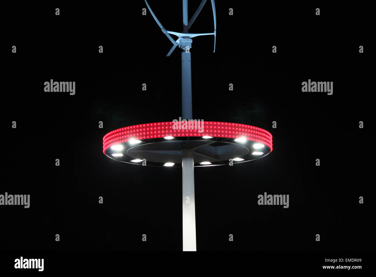 Wind turbine with red lights Stock Photo