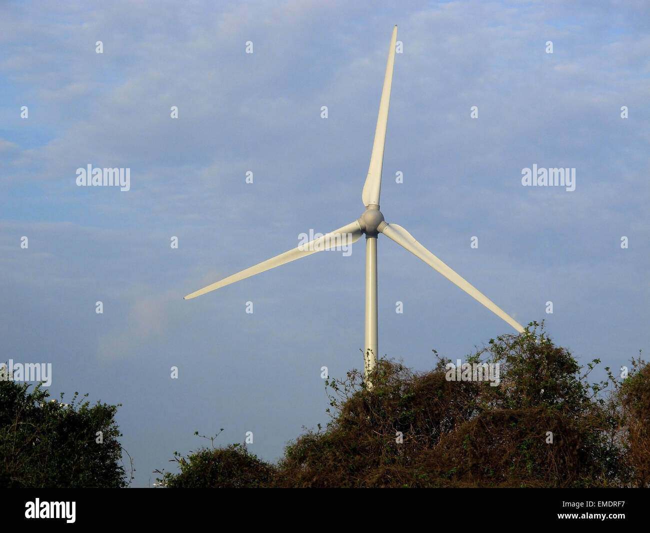 three propellers of a wind powered electricity generator Stock Photo