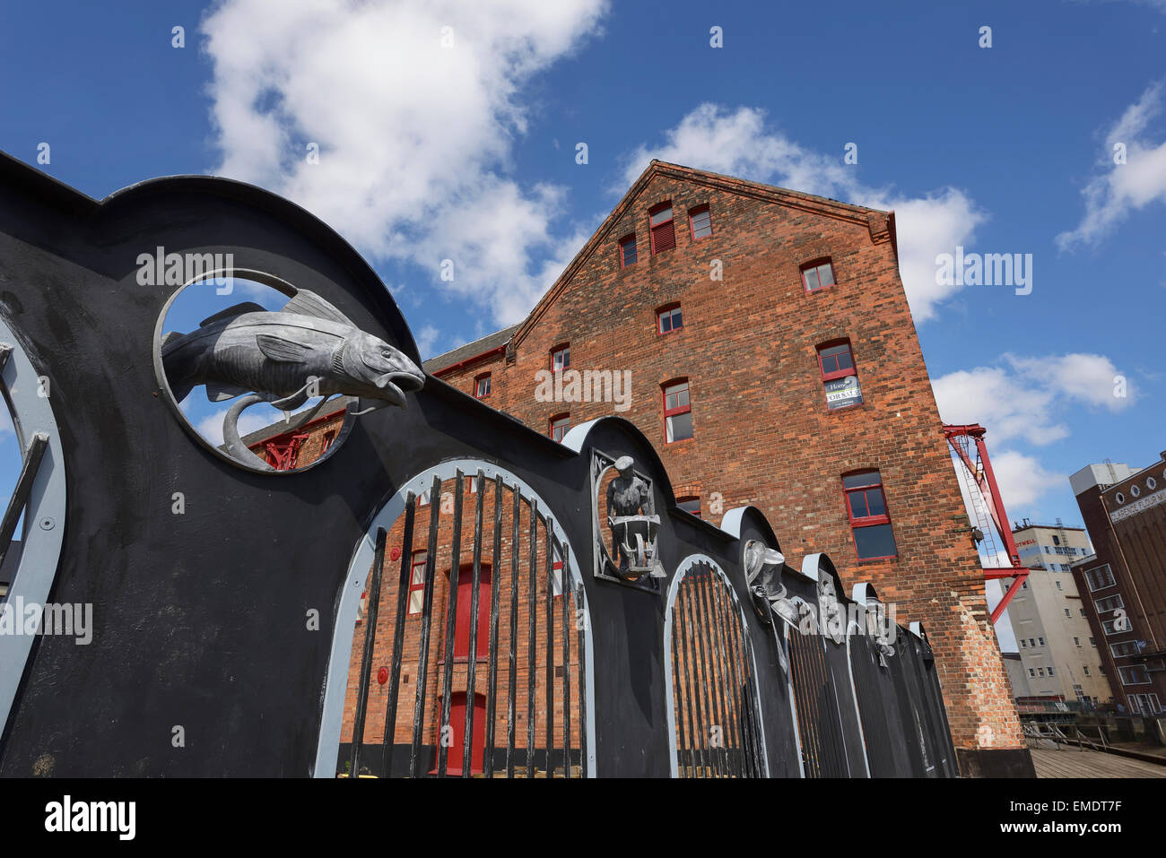 Decorative metalwork and old buildings in the Museum Quarter of Hull city centre UK Stock Photo