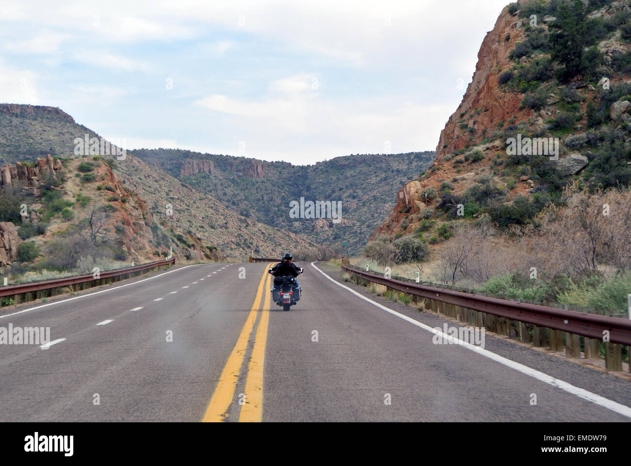 motorcyclists ride on old route 66 near Seligman Arizona Stock Photo
