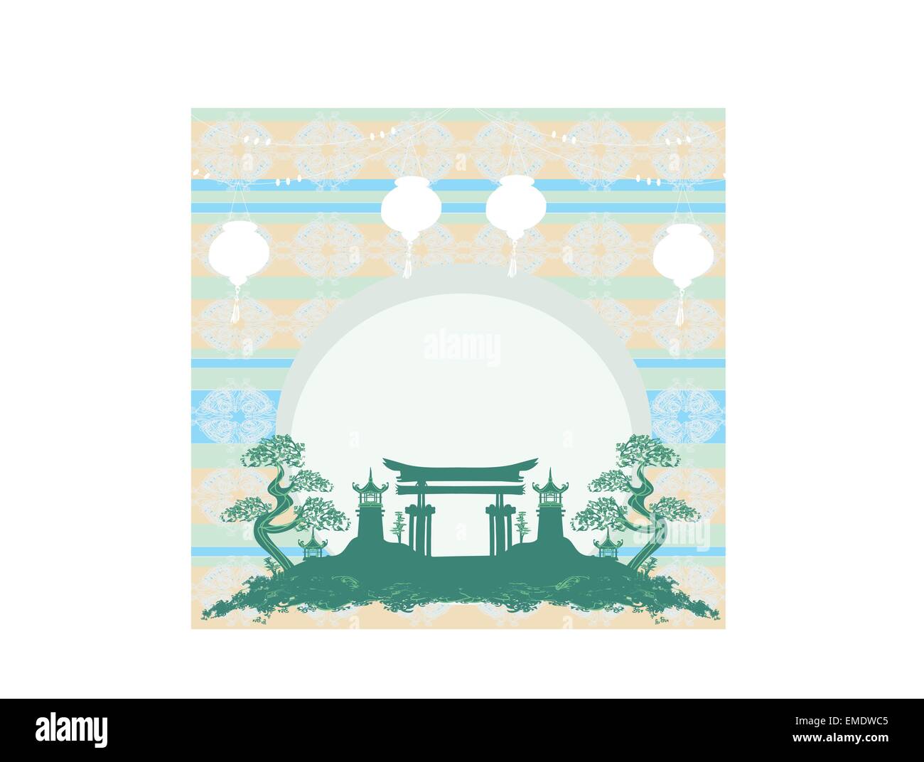 Asian buildings - Chinese New Year card Stock Vector