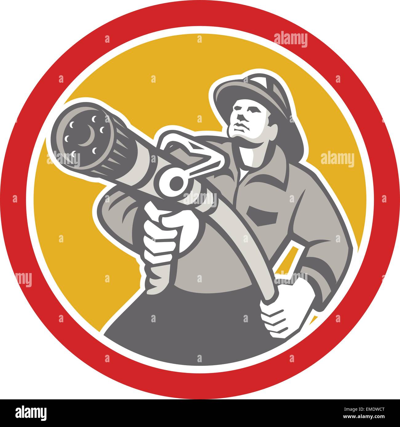 Fireman Firefighter Aiming Fire Hose Circle Stock Vector Image & Art ...