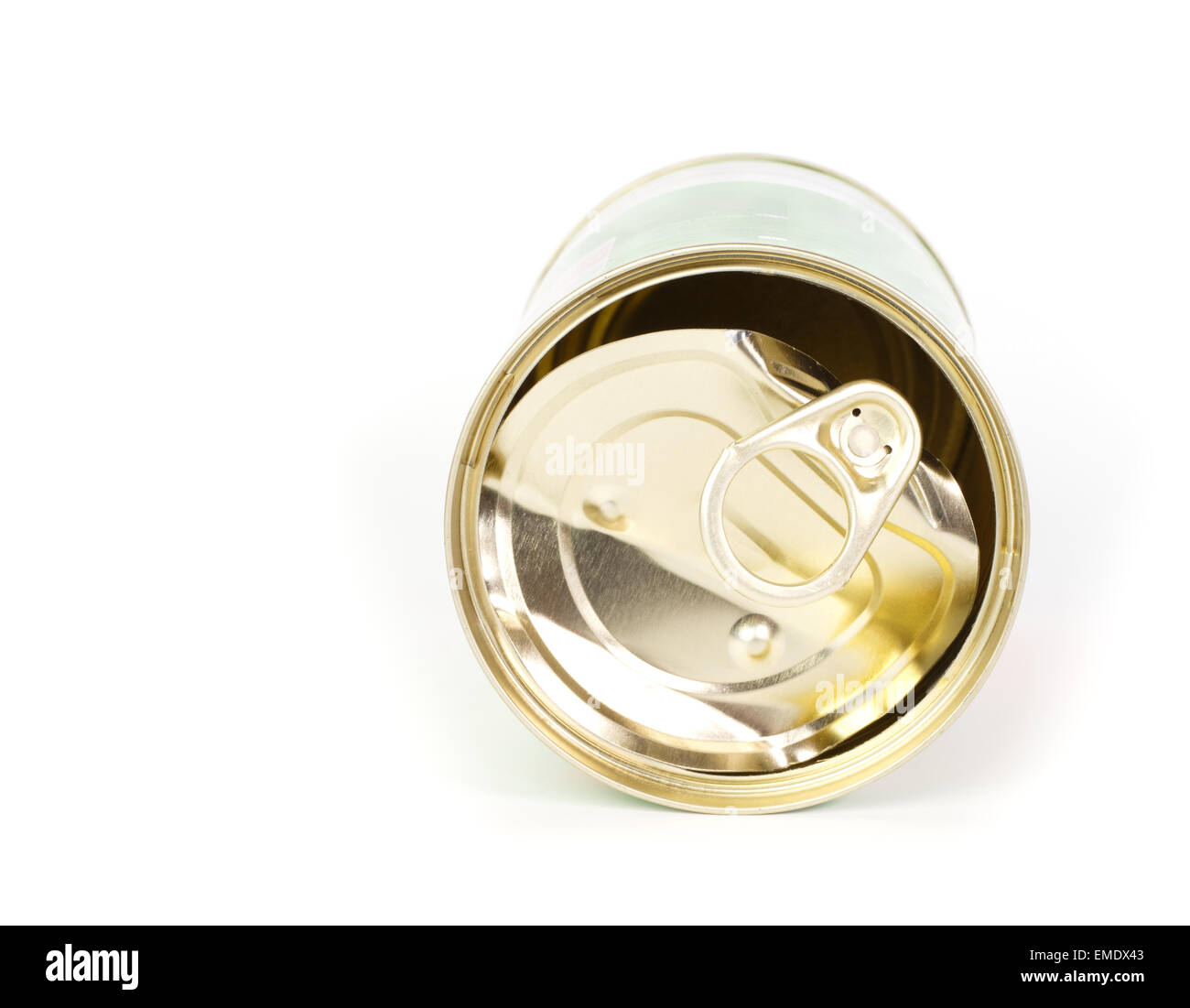Empty tin can against white background Stock Photo