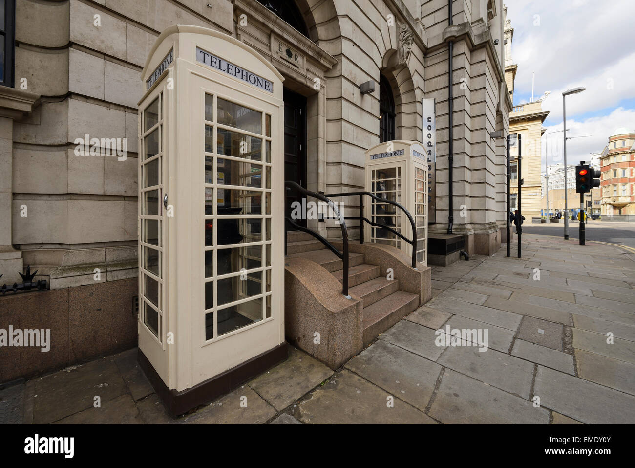 Kingston upon Hull white telephone boxes Stock Photo
