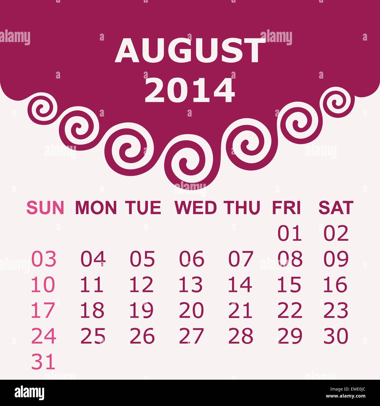 August 2014 calendar vector illustration Stock Vector Images August 2014 calendar vector illustration Stock Vector Images