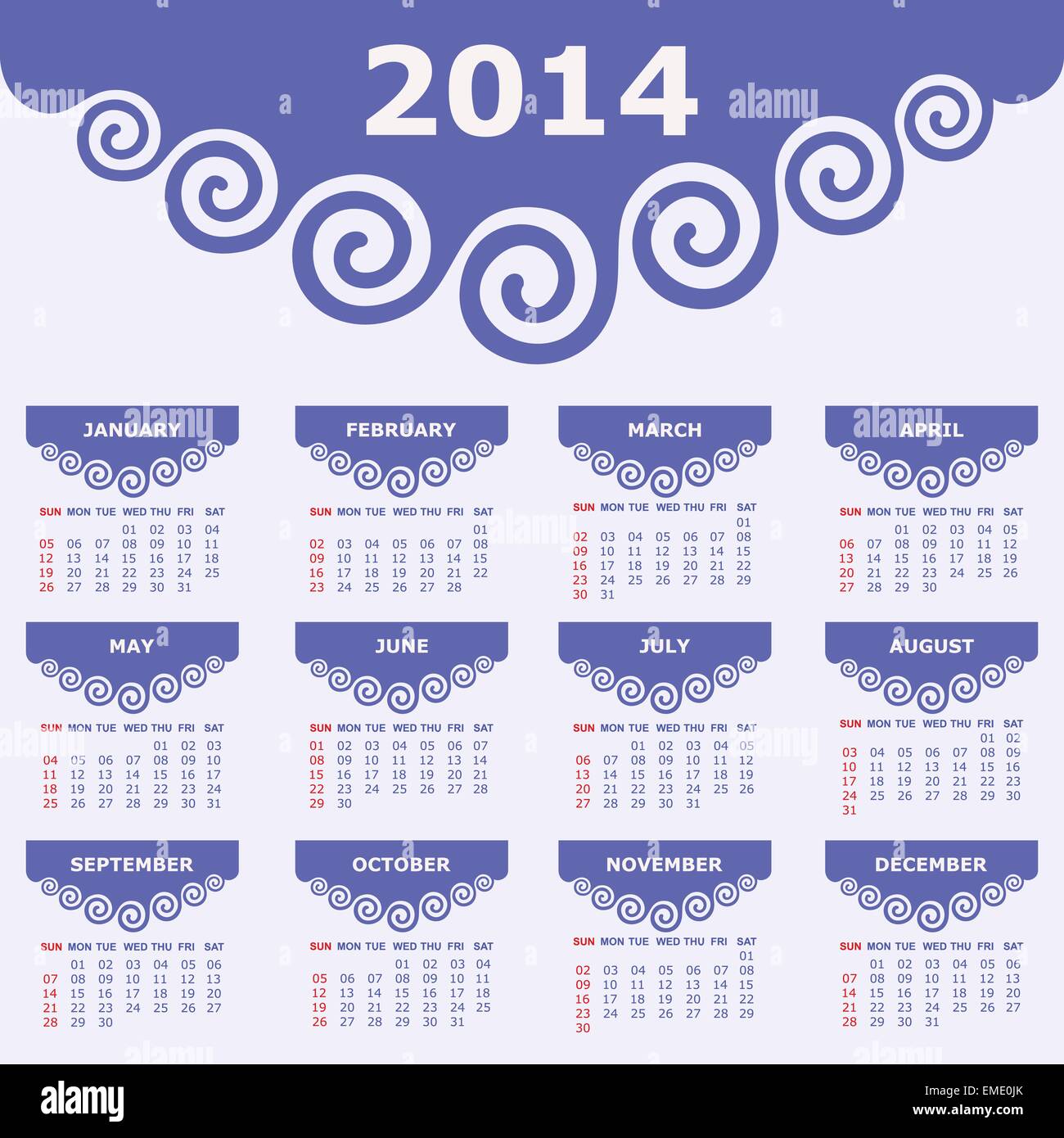 Calendar of 2014 with spiral design - vector illustration Stock Vector ...