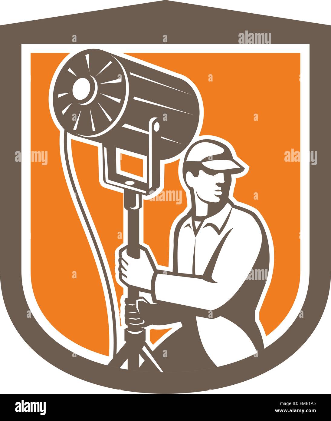 Electrical Lighting Technician With Spotlight Shield Stock Vector Image