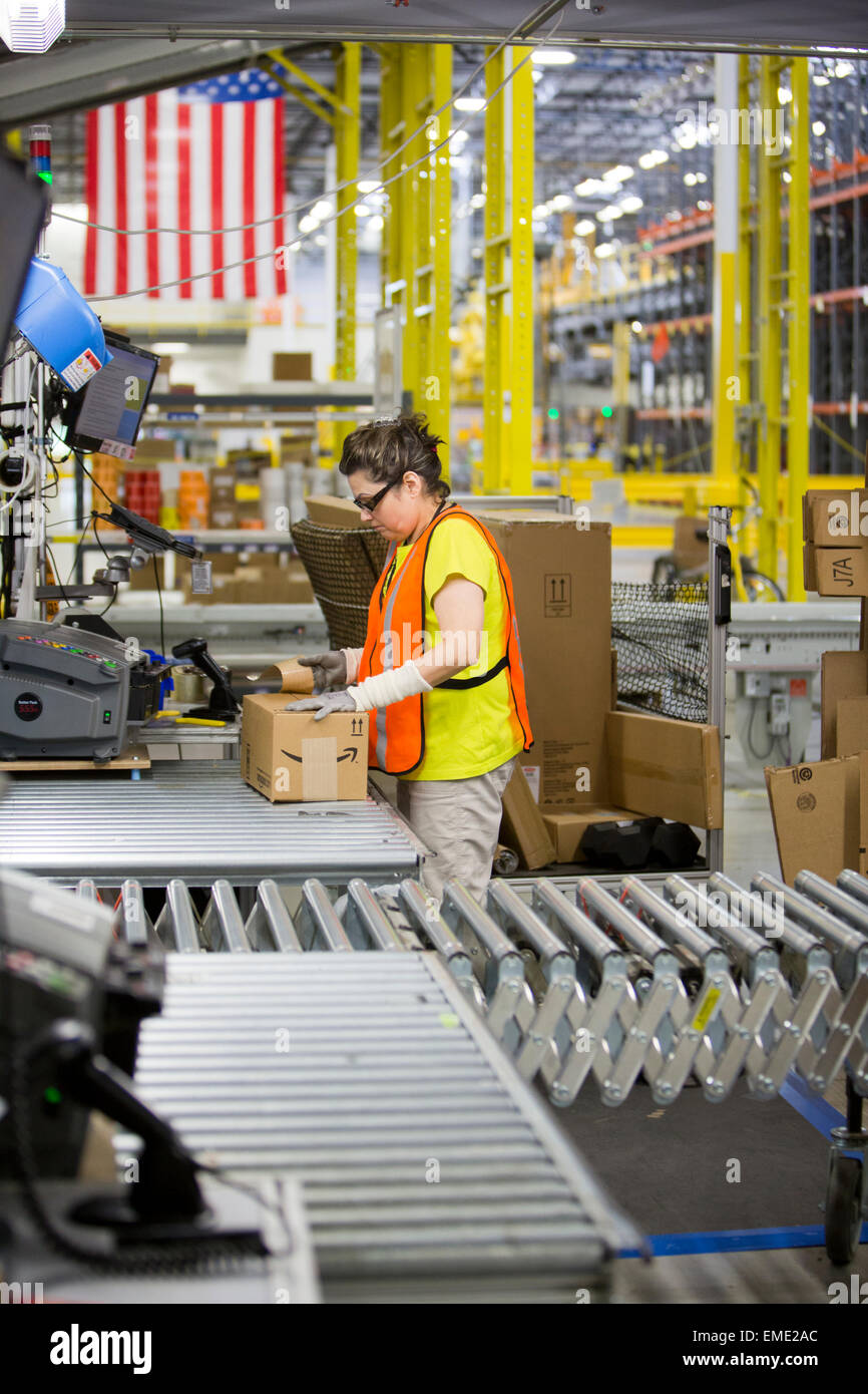 woman employee working at the 1.25 million square foot Amazon shipping