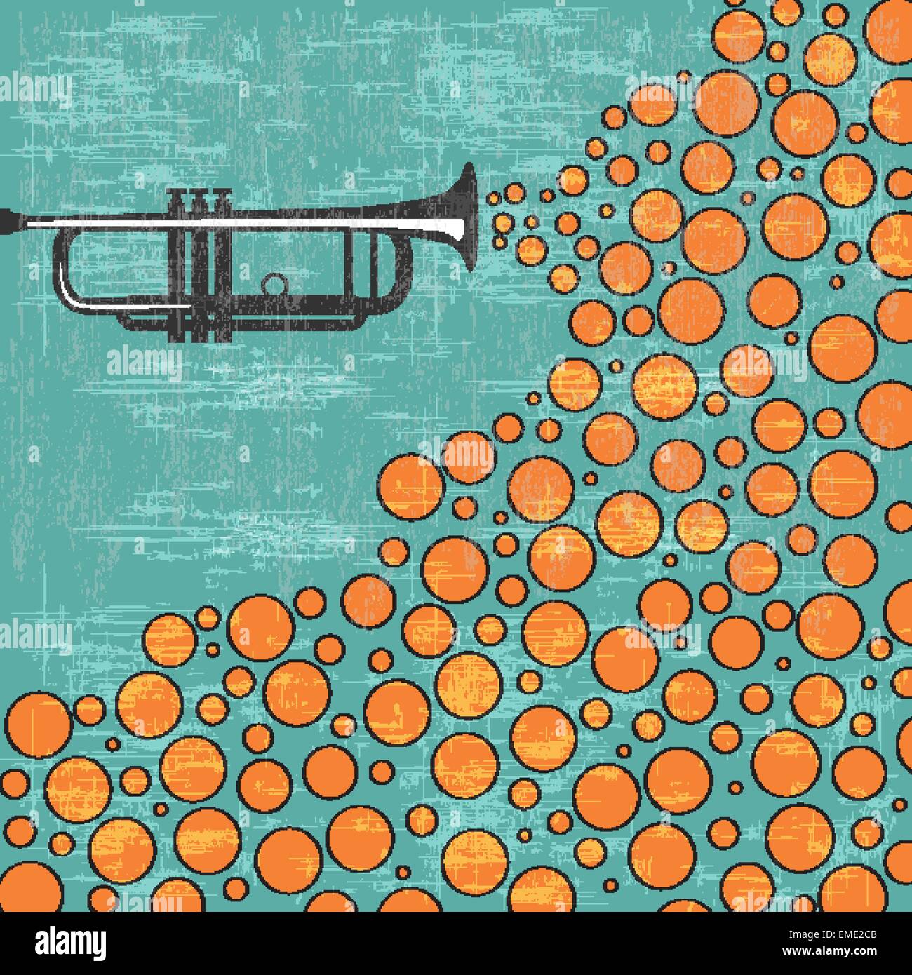 Music background with trumpet and balls Stock Vector