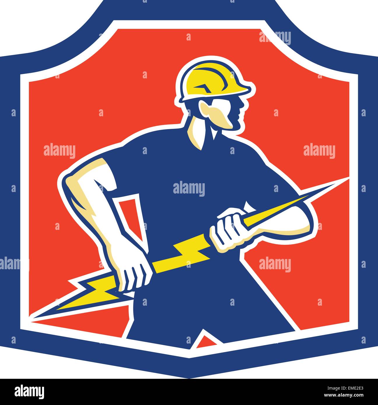 Electrician Holding Lightning Bolt Retro Stock Vector