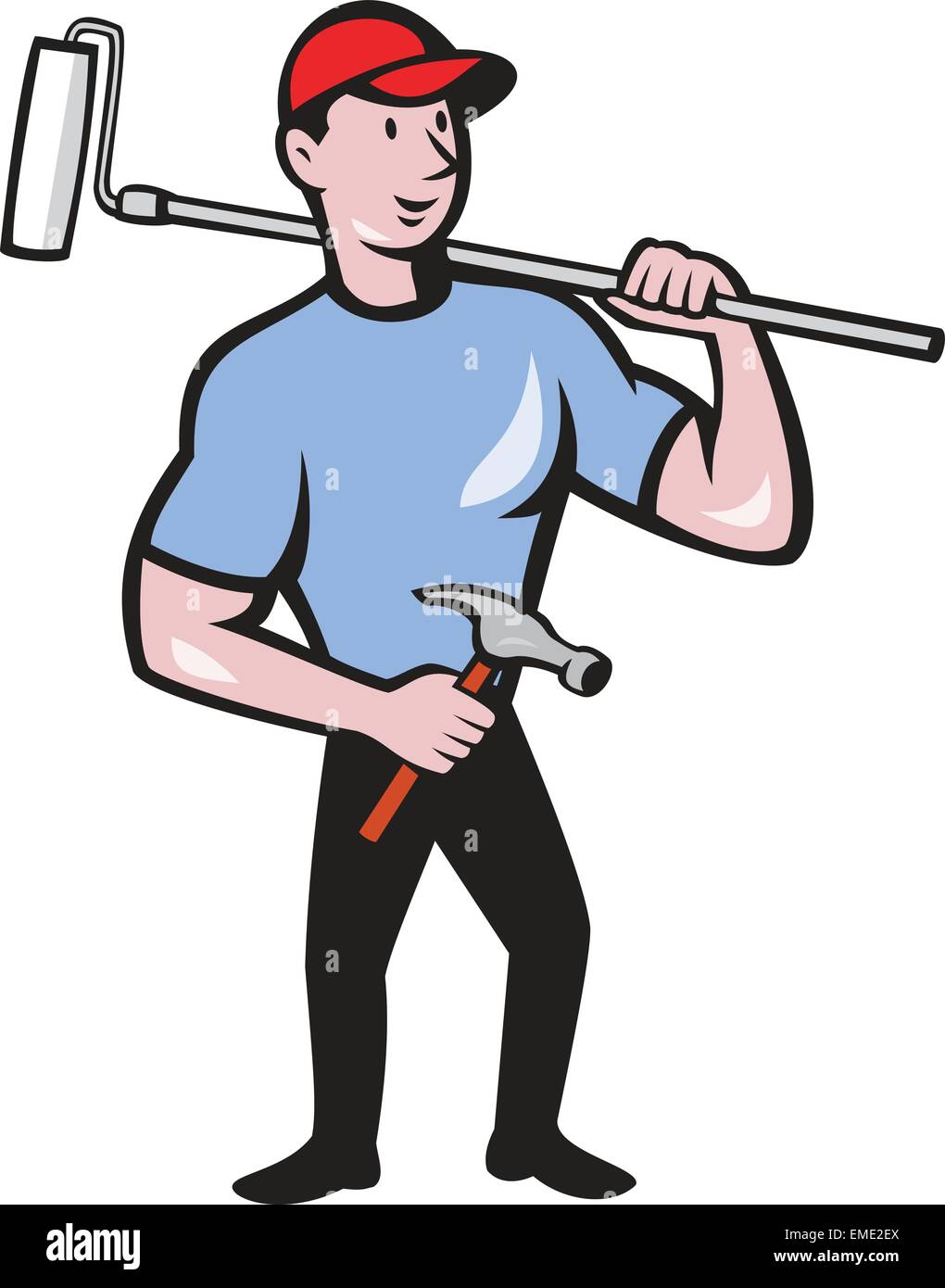 House Painter Holding Paint Roller Cartoon Stock Vector Image & Art Alamy