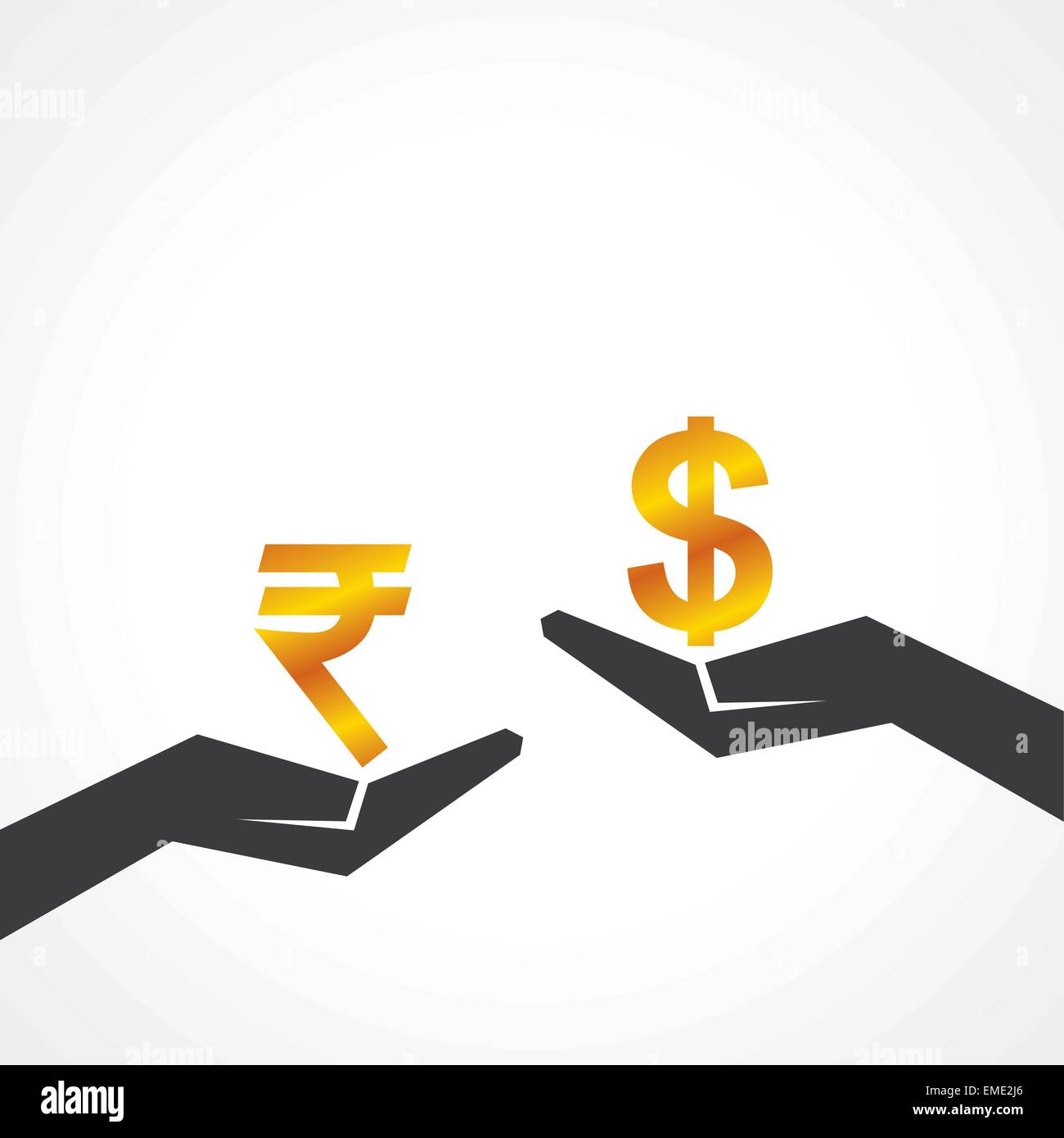 Hand hold dollar and rupee symbol to compare their value stock vector