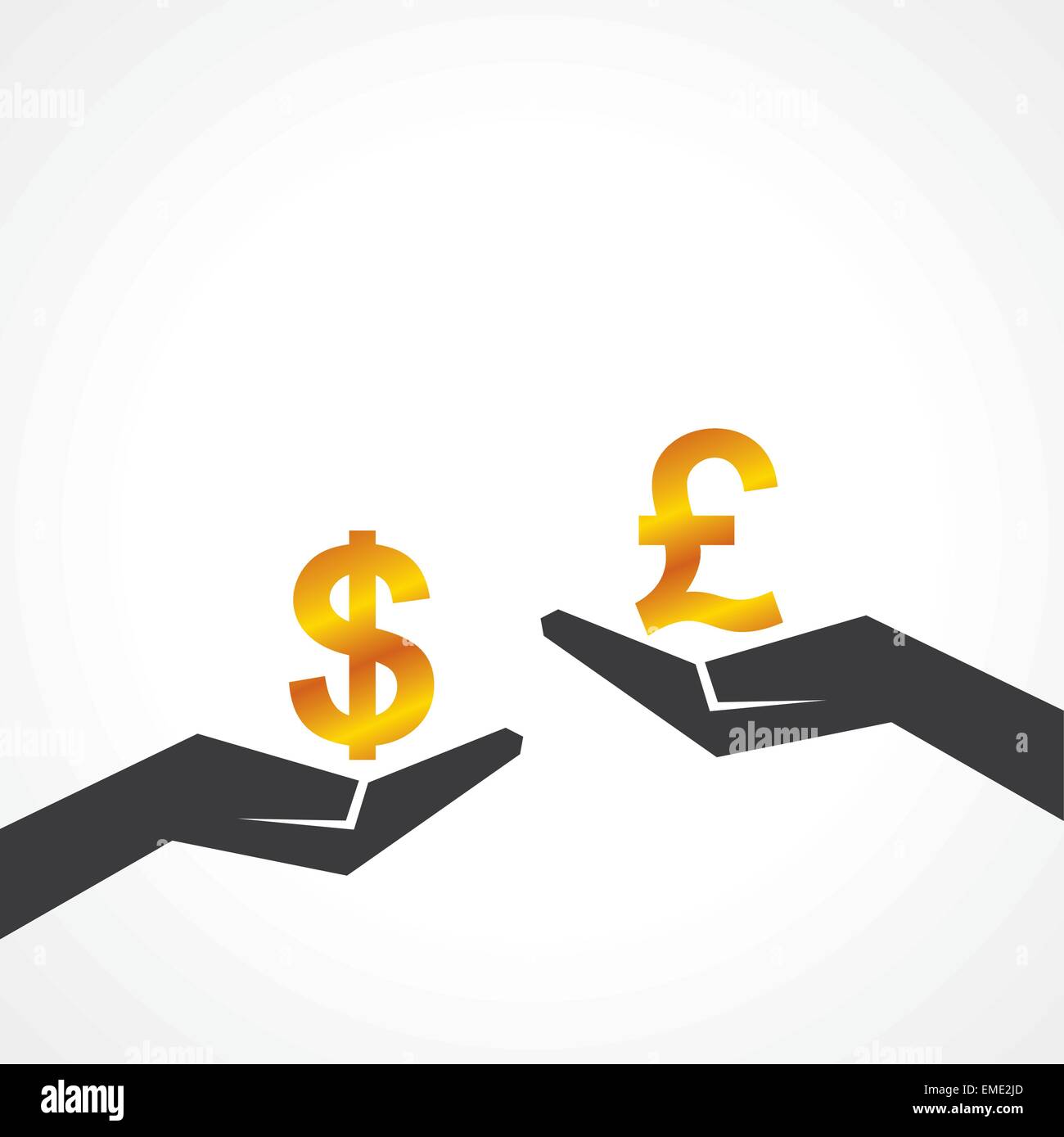 Hand hold dollar and pound symbol to compare their value stock vector Stock Vector