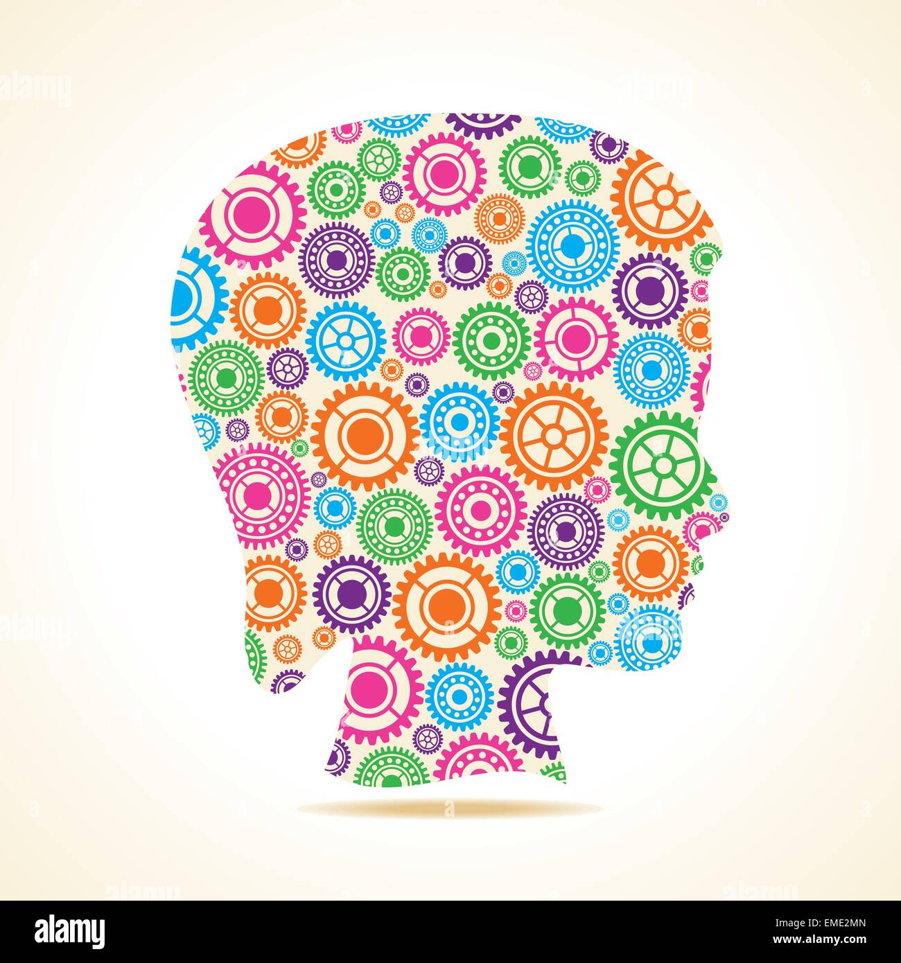 Group of colorful gears make a female face stock vector Stock Vector