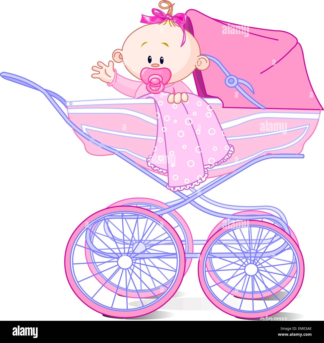 Baby girl in carriage Stock Vector