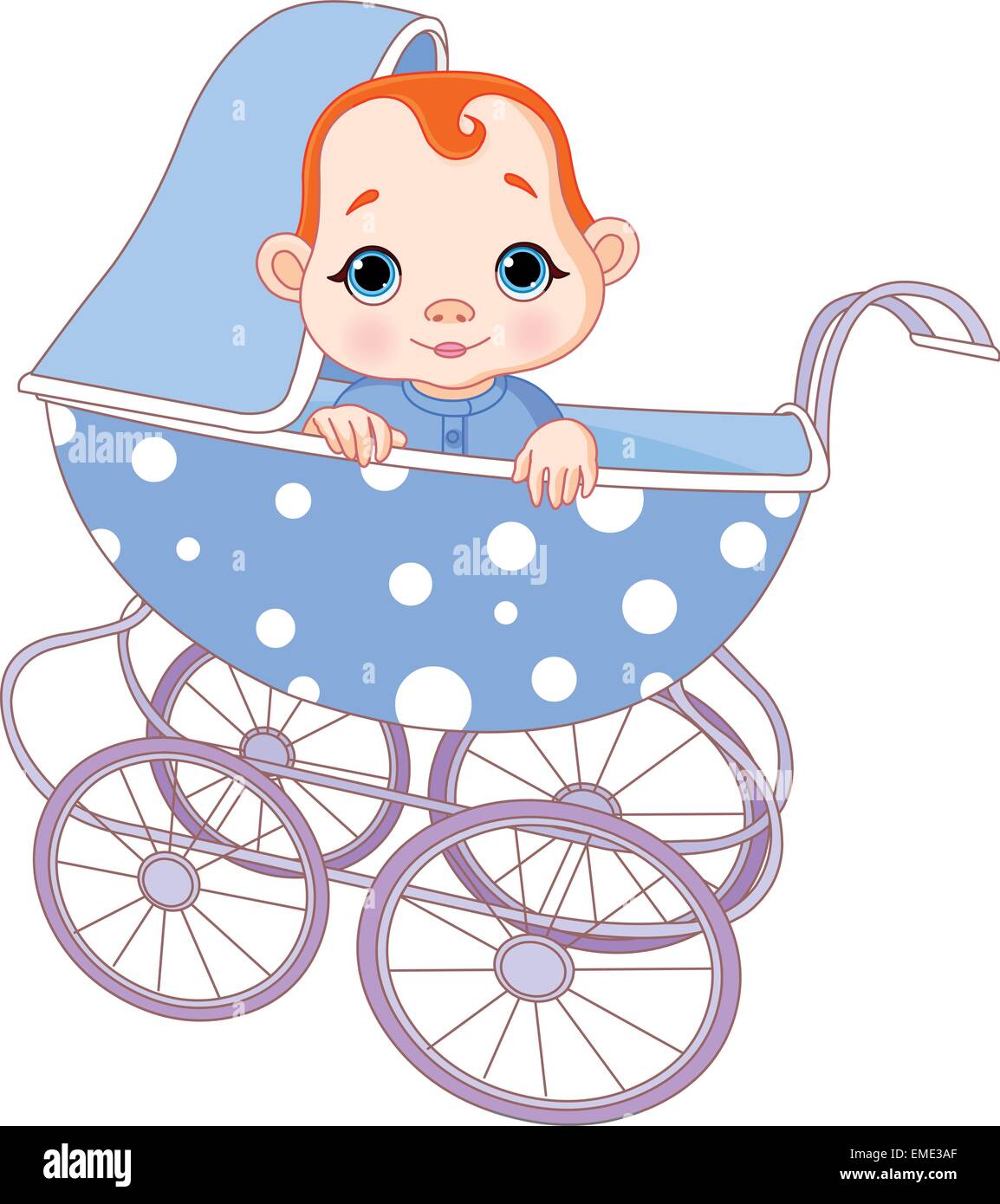 Baby boy in carriage Stock Vector
