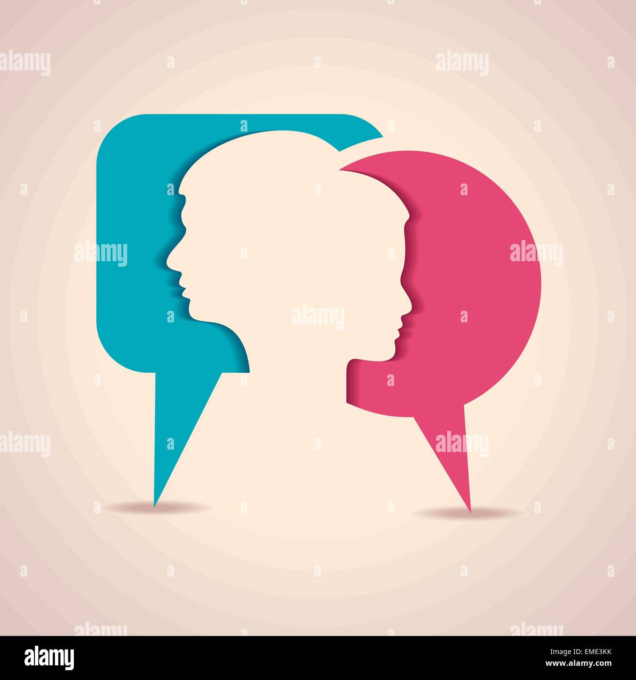 Illustration of male and female face with message bubble Stock Vector