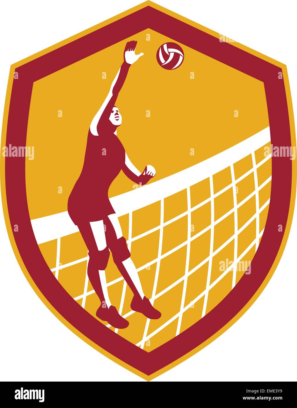 Volleyball Player Spike Ball Net Retro Shield Stock Vector Image Art Alamy