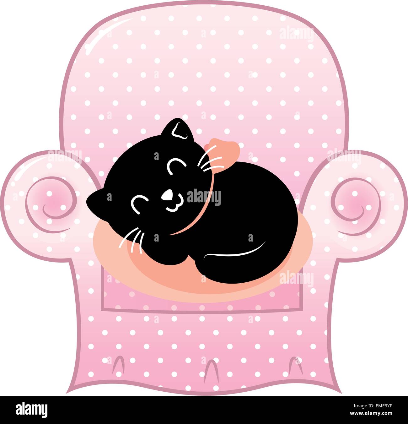 Cute sleeping Cat on pink Sofa isolated on white Stock Vector