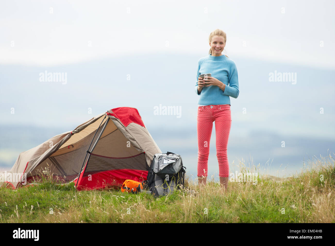 Teenage Girl On Camping Trip In Countryside Stock Photo