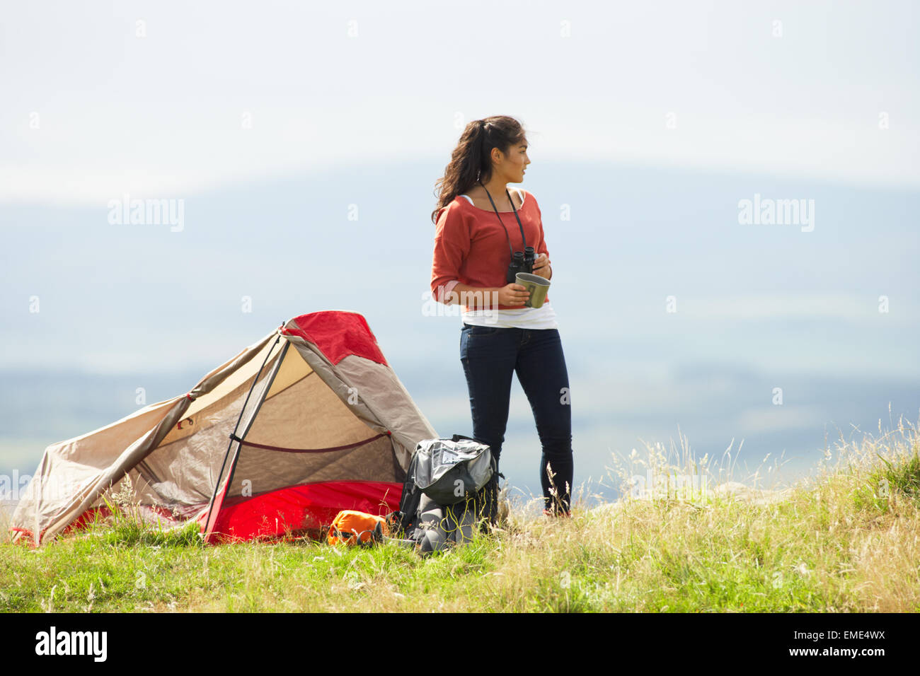 Teenage Girl On Camping Trip In Countryside Stock Photo - Alamy