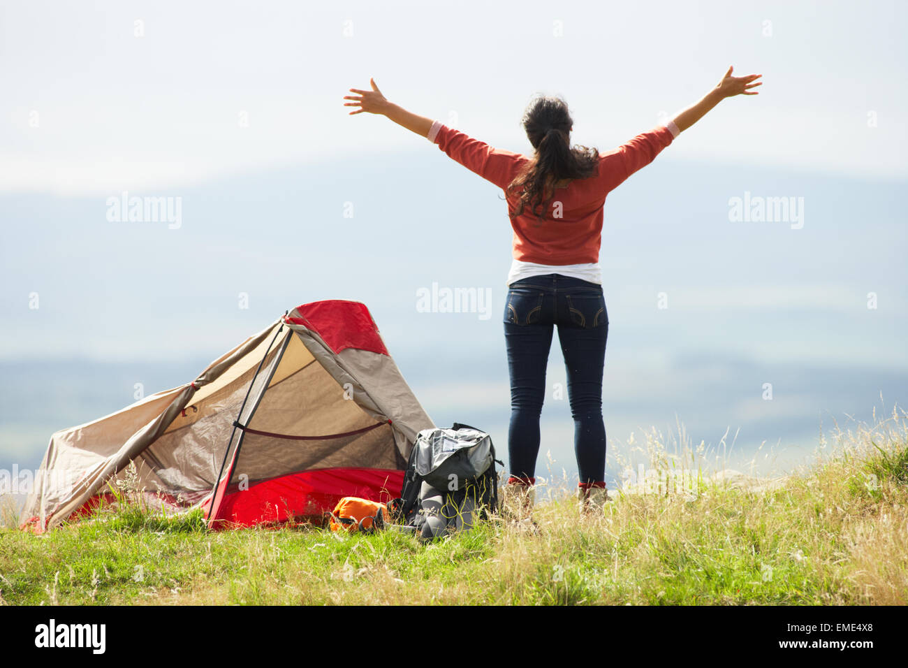 Teenage Girl On Camping Trip In Countryside Stock Photo - Alamy