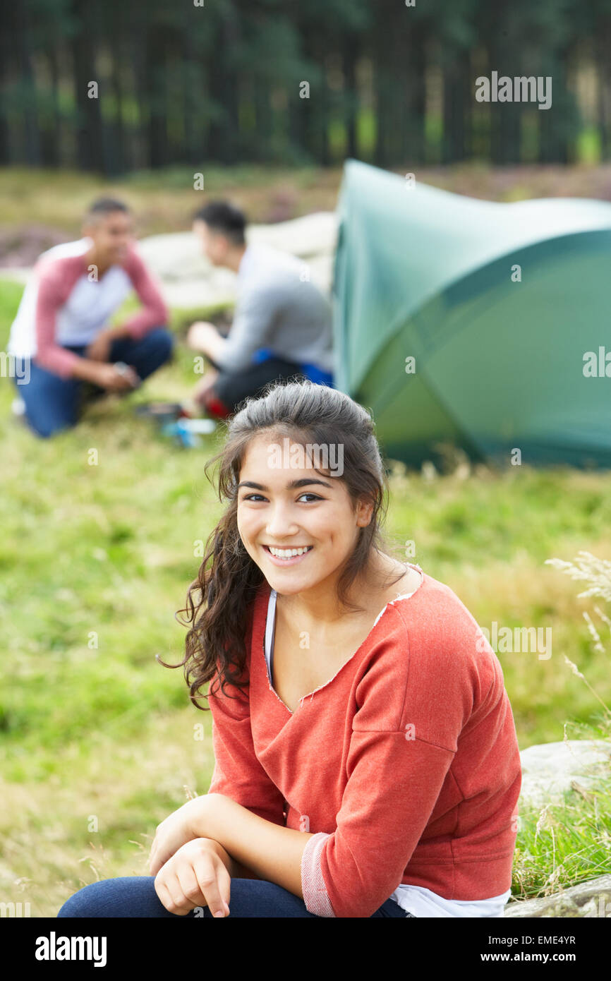 Young People On Camping Trip In Countryside Stock Photo