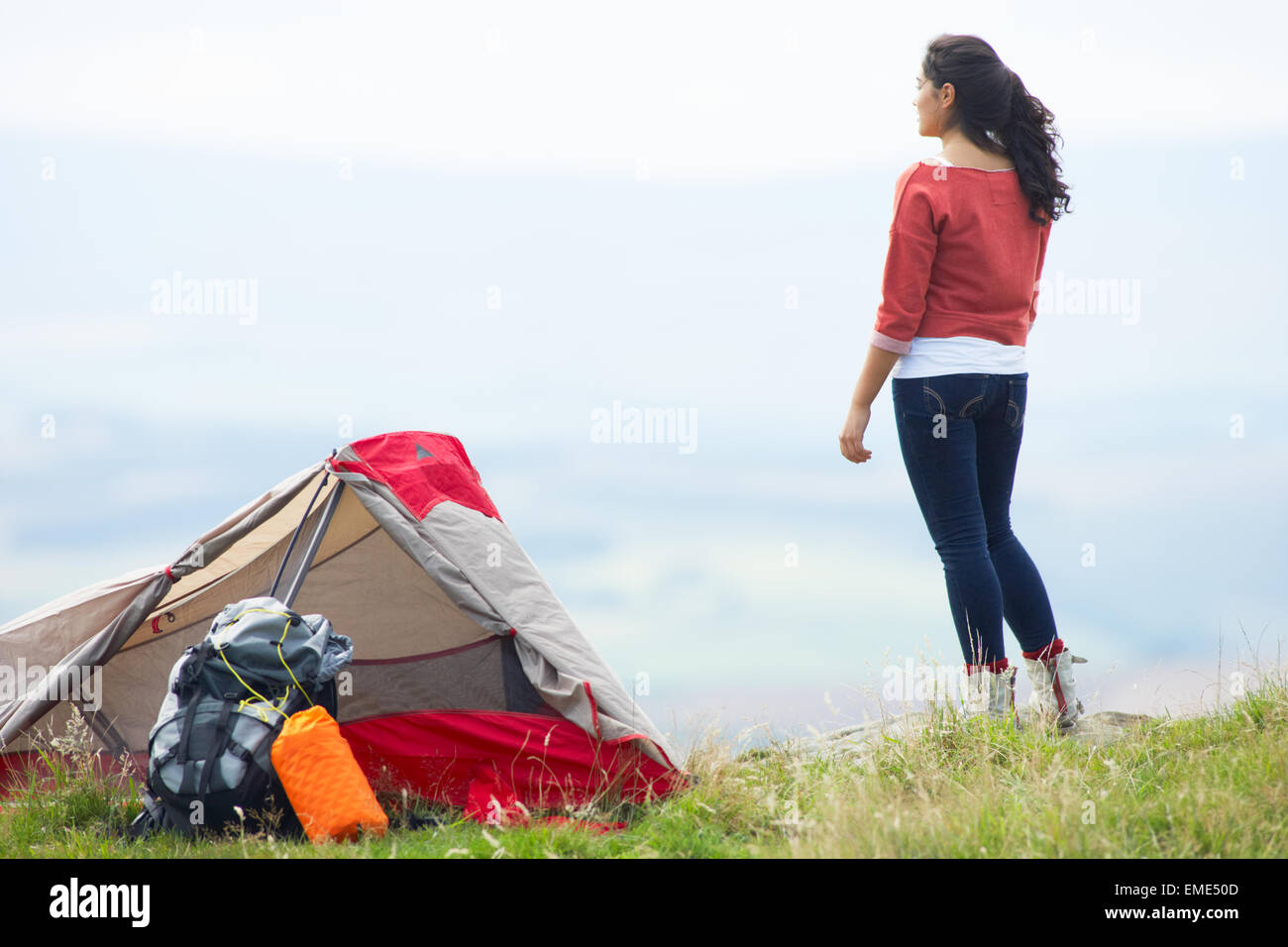 Teenage Girl On Camping Trip In Countryside Stock Photo - Alamy