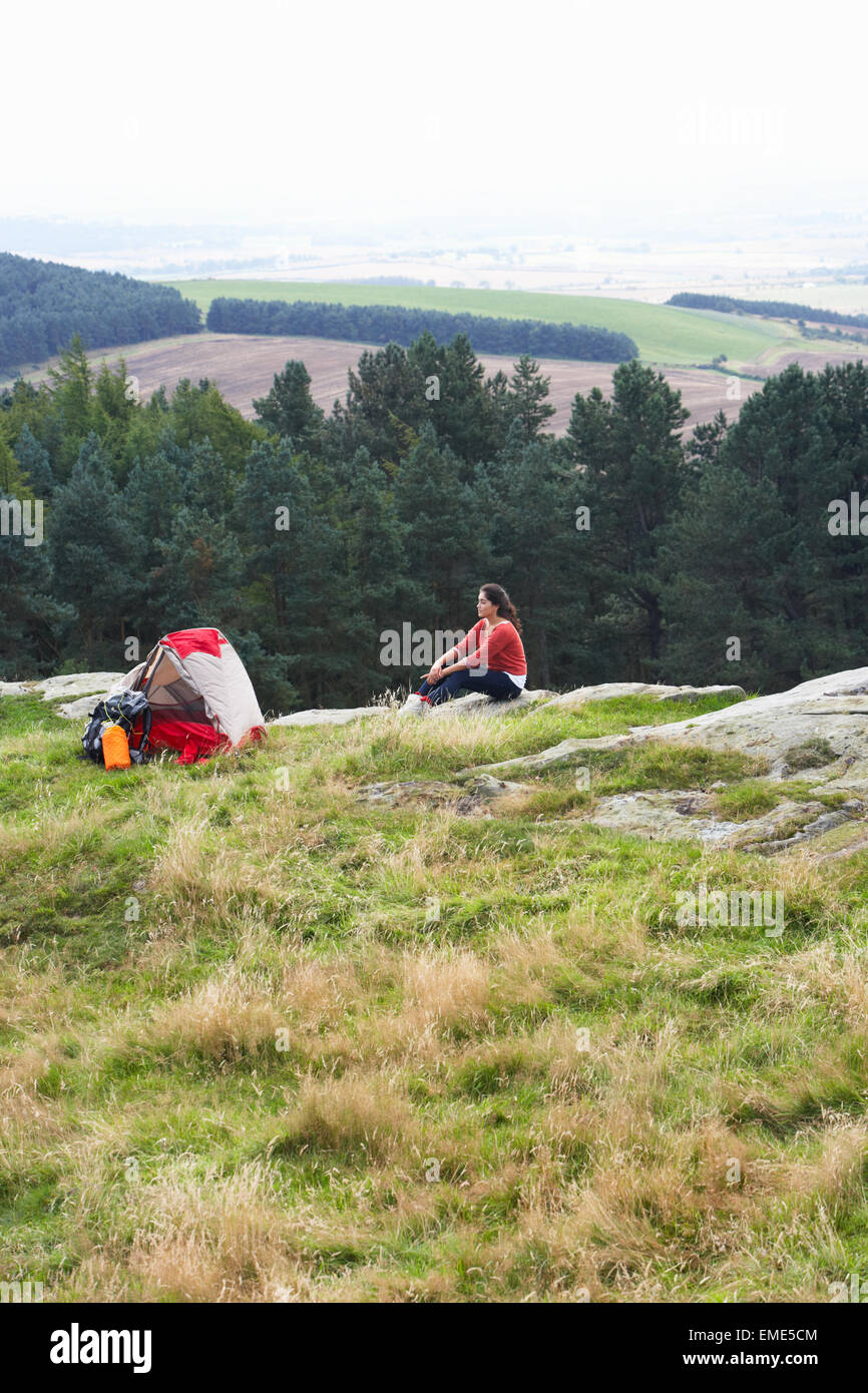 Teenage Girl On Camping Trip In Countryside Stock Photo - Alamy