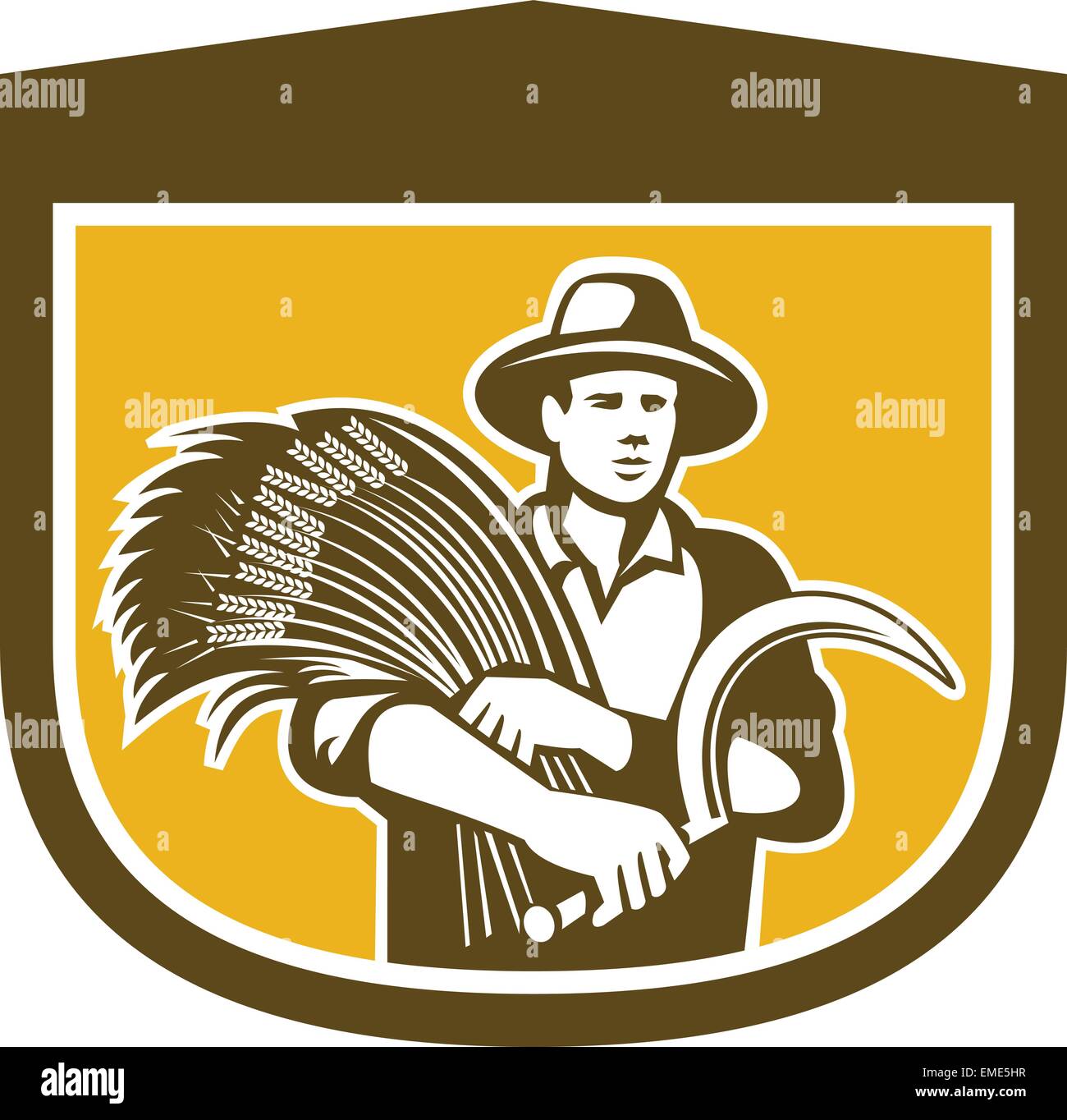 Wheat Farmer With Scythe and Crop Harvest Retro Stock Vector Image ...