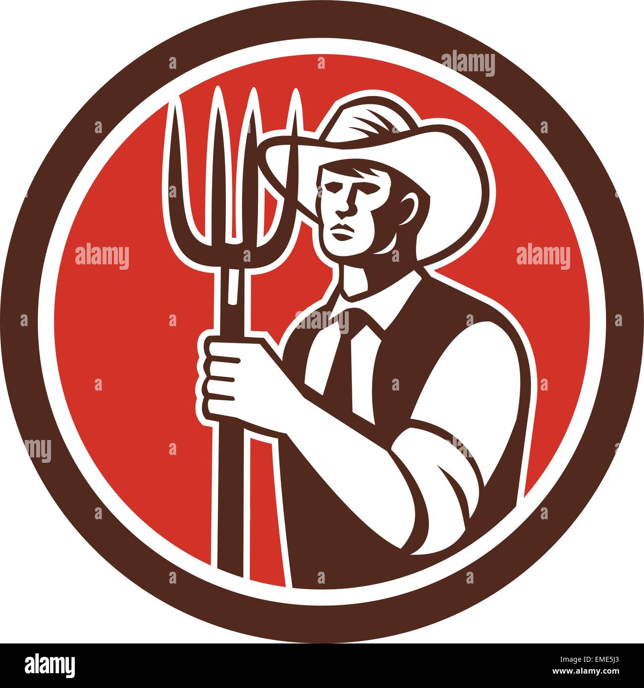 Farmer Holding Pitchfork Circle Retro Stock Vector Image & Art - Alamy