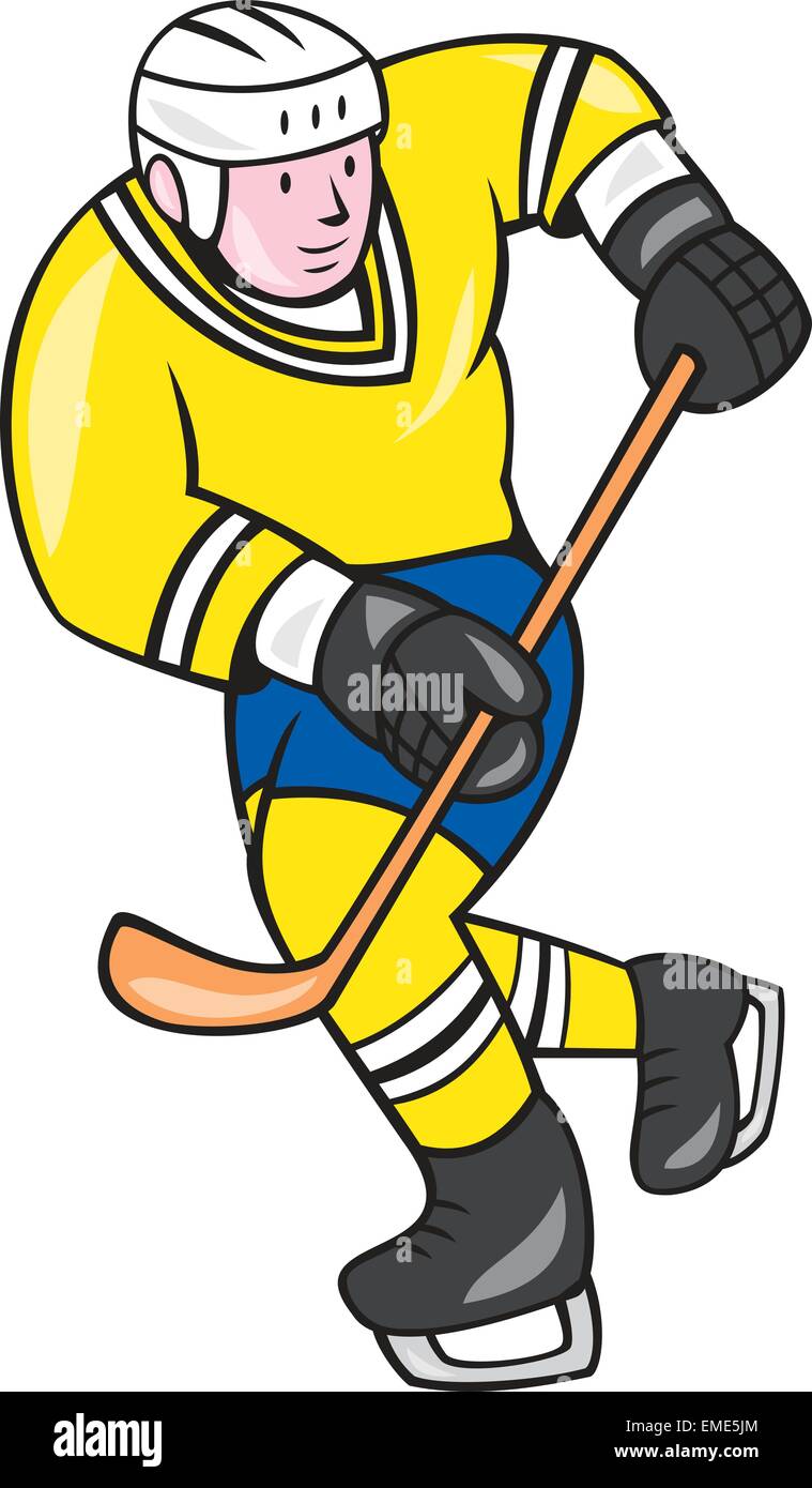 Boy hockey player is ice skating in a sports uniform with a stick and a  puck. Sports child plays professional hockey. Vector illustration isolated  on Stock Vector Image & Art - Alamy