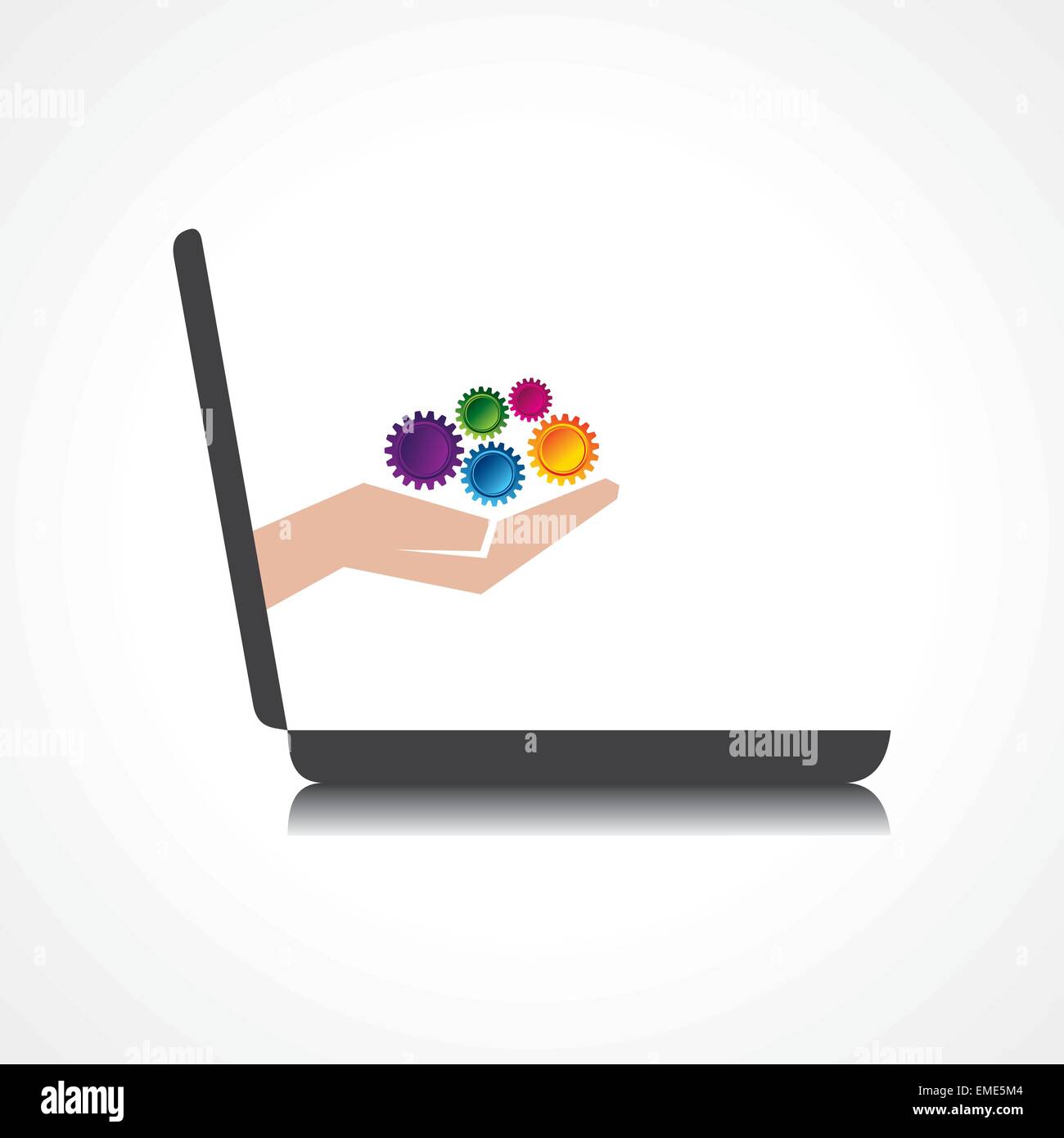 gears in hand comes from laptop stock vector Stock Vector