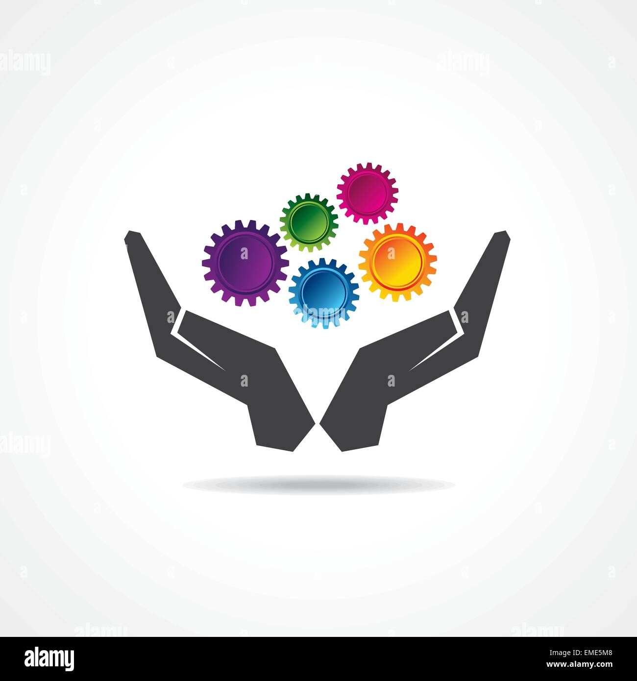 Colorful gears in hand stock vector Stock Vector