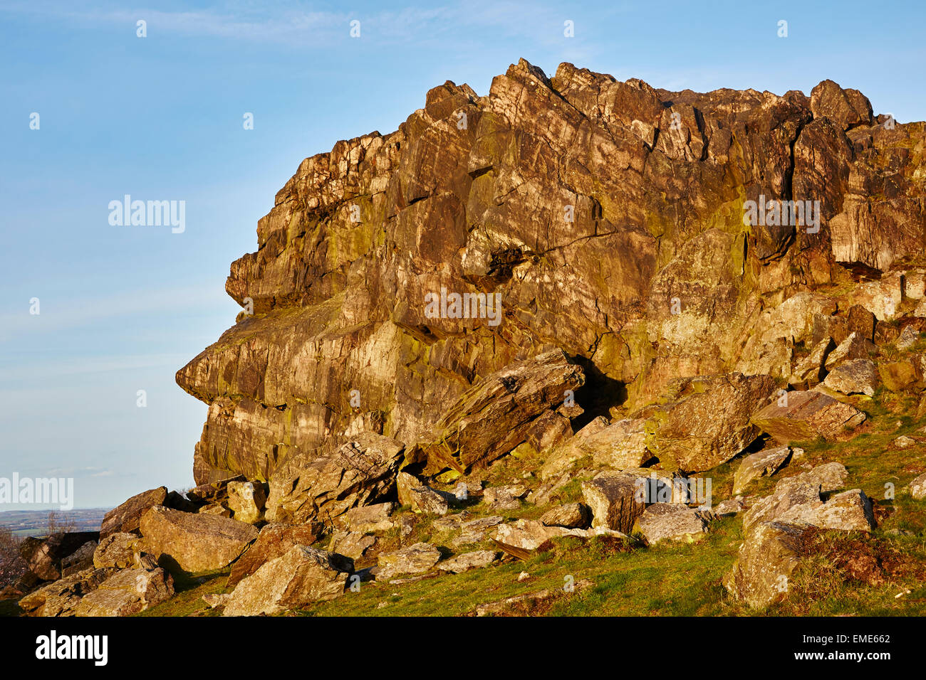 View of the Old Man of Beacon Hill natural rock formation, Beacon Hill Country Park, Leicestershire. Stock Photo