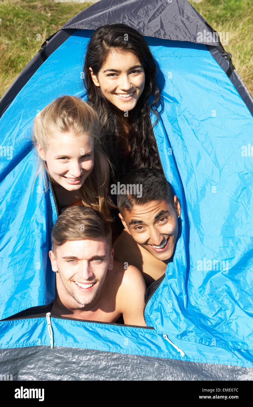 Young Couples On Camping Trip In Countryside Stock Photo Alamy
