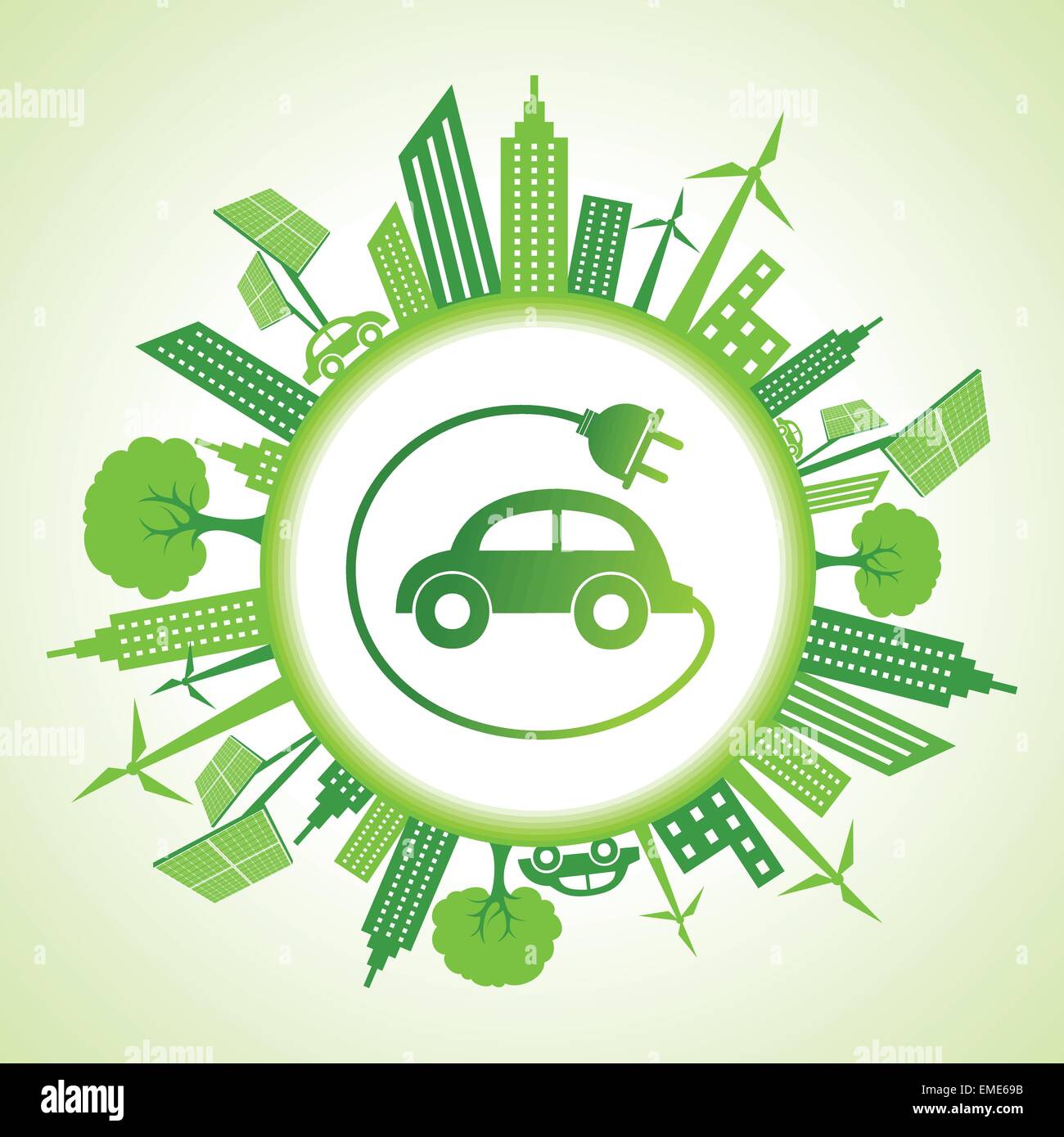 Eco cityscape with electric car stock vector Stock Vector