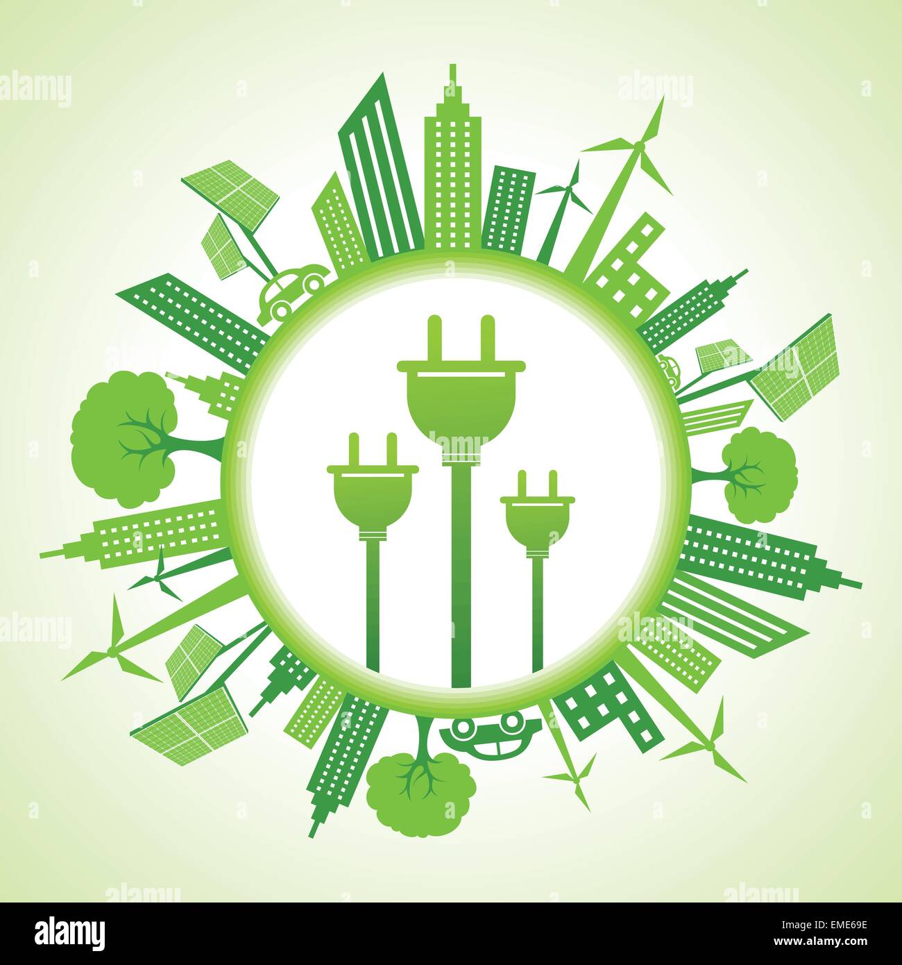 Eco cityscape with electric plug stock vector Stock Vector Image & Art ...