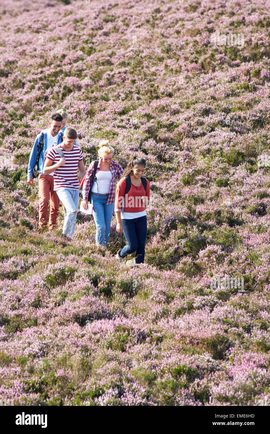 Group Of Young People Hiking Through Countryside Stock Photo - Alamy