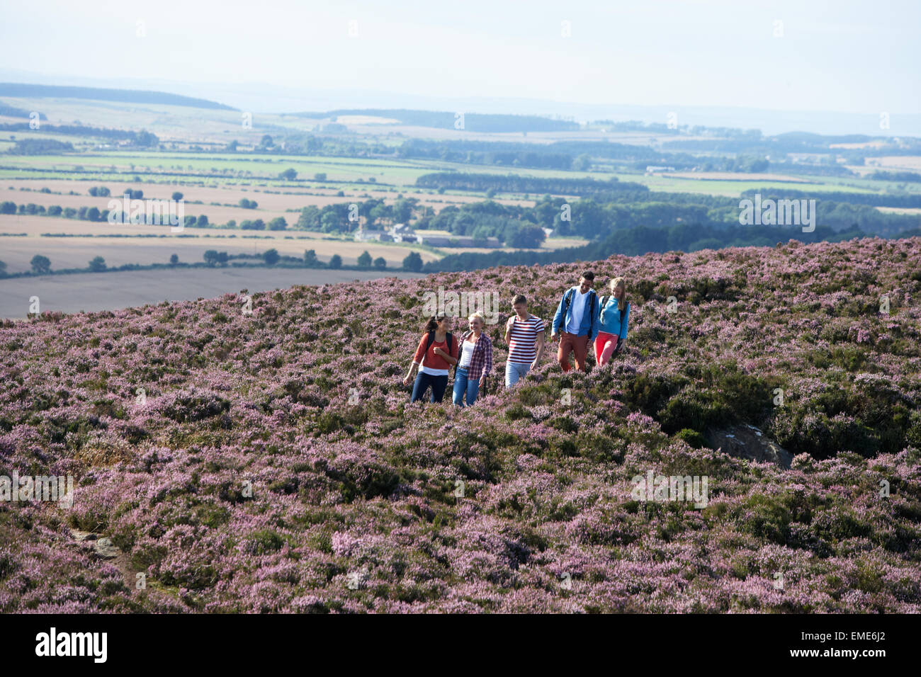 Group Of Young People Hiking Through Countryside Stock Photo - Alamy