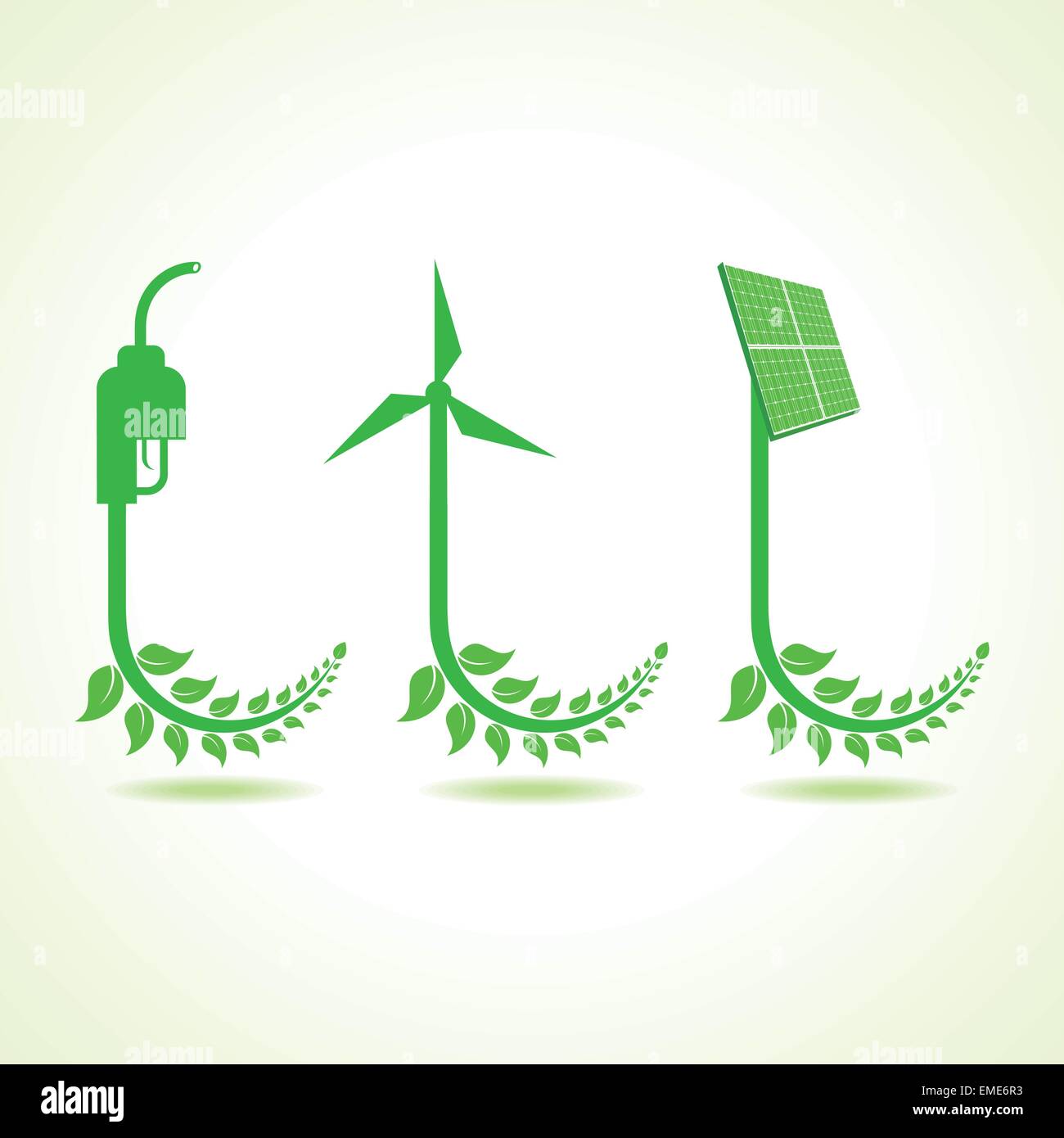 Eco icon with nozzle,wind-mill and solar panel Stock Vector