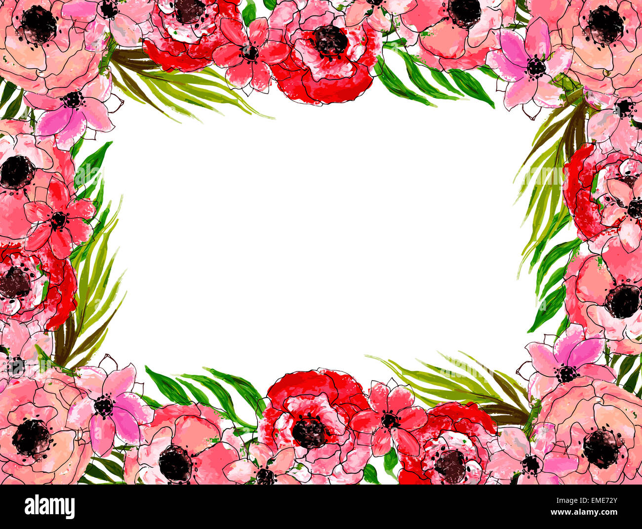 floral frame with pink flowers Stock Photo - Alamy
